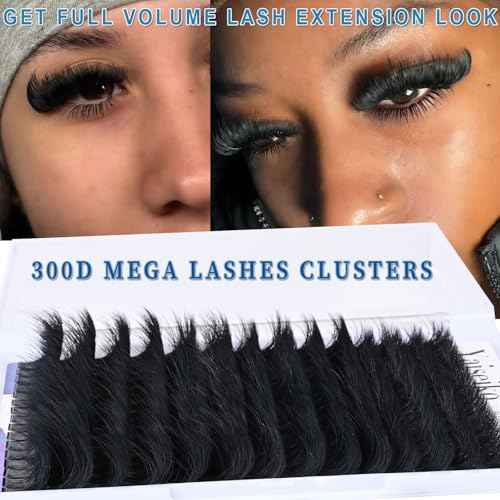 300D Lash Clusters Extensions Mega Cluster Eyelash Lashes 224 Pcs Thick Volume D Curl Wispy Individual Lashes DIY Lash Extension 12-25MM False Eyelashes Makeup at Home Replacement for Yaiseiko