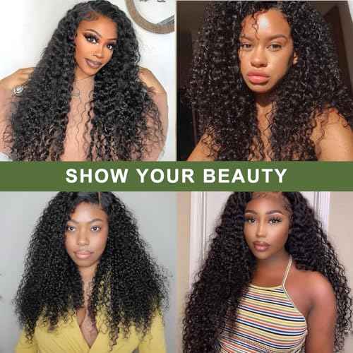 30 Inch 13x6 Deep Wave Lace Front Wigs Human Hair 180% Density Curly Human Hair Wigs Pre Plucked Jerry Curly Wigs Human Hair for Women Natural Black