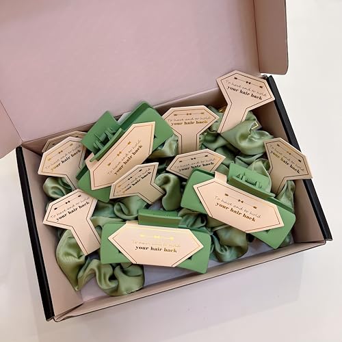 48pcs Bridesmaid Scrunchies Proposal Gifts Bachelorette Hair Claws Clips Girls headbands heart sunglasses for Wedding Party Favors (White&Sage Green)