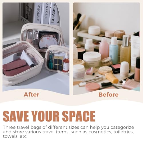BS-MALL 3 Pack Travel Size Clear Toiletry Bag - Waterproof Makeup Organizer For Brushes & Eye Shadow -Gift Bags For Daily Use & Travel Essentials