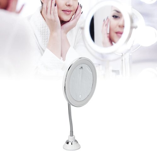 Zetiling 10x Magnification LED Makeup Mirror, Wall Mount, Round, 17.3"L x 6.9"W, Black Frame, Modern Style, Adjustable Brightness, Three Light Colors, Suction Cup Design