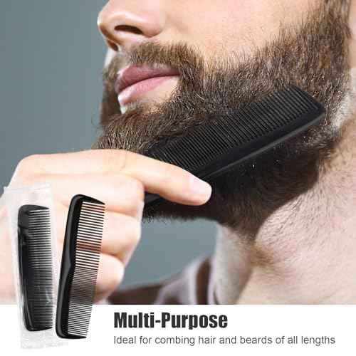 NICEMOVIC Pocket Combs Bulk for Men 50 Pack, Homeless Supplies Bulk, Mens Hair Beard Barber Disposable Wide Fine Tooth Travel Plastic Small Mini Comb Set Individually Wrapped for Hotel Shelter (Black)