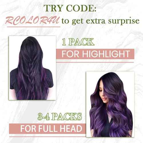 RUNATURE 22 Inch Microbead Hair Extensions Purple Human Hair, Micro Link Extensions Pre Bonded Microloop Long Colorful Purple Hair Extensions for Highlight Party 25g 25s