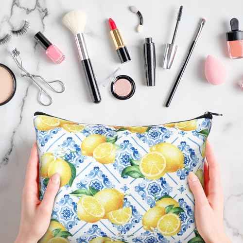 9 Pcs Amalfi Coast Cosmetic Bag Italy Lemons Canvas Makeup Bags Romantic Lemon Themed Travel Pouch Souvenir Gift for Women Girls Bachelorette Friend Birthday