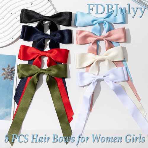 Versatile Bows and Clips Collection for Women & Girls - 8 PCS Non-Slip Hair Accessories for Thick and Thin Hair, Big and Small Bow Designs