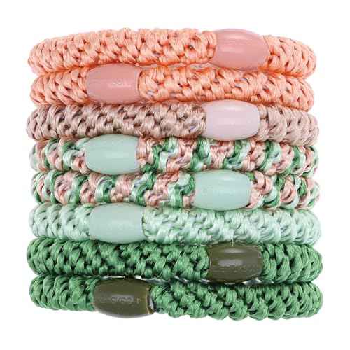 Green Hair Ties for Thick Hair, Grab & Go Ponytail Holders, 8 Pack, Lily Pad, Thick No-Crease Bands with Strong Hold, Damage-Free Design, Fresh Botanical Blend | L. Erickson