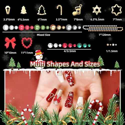 Red Heart Nail Charms, Bow Charms, Acrylic Art Charms, Pearl Beads, Gold Studs Gems for Nails