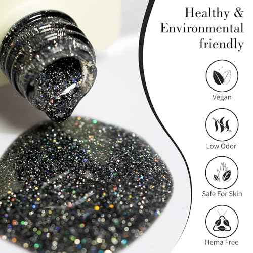 CANNI Glitter Gel Nail Polish ? 1pcs 9ml Black Color, Diamond Glitter Series, Soak Off UV LED Gel Nail Polish for DIY Nail Art, Salon or Home Manicure