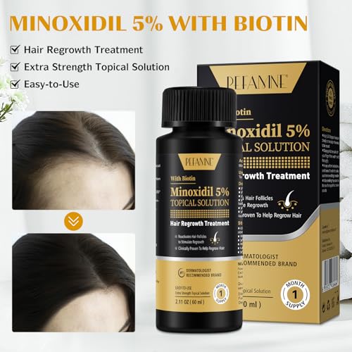 PEFAMNE 5% Minoxidil for Men and Women Hair Growth, Biotin Regrowth for Beard & Hair Thinning Treatment ((Pack of 2))