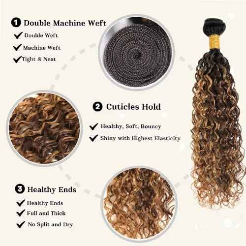 Highlight Human Hair Bundles 4/27 Water Wave Bundle 18 20 22 inch Ombre Brown Human Hair 3 Bundles #27 and #4 Color
