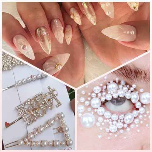 14000 Pcs Flat Back Pearls for Crafting with B7000 Glue White Half Pearl Beads for Jewelry Making Beads for Nails Party Face Clothes Shoe Balloon Birthday Decorations Cup DIY 2/3/4/5/6/8mm