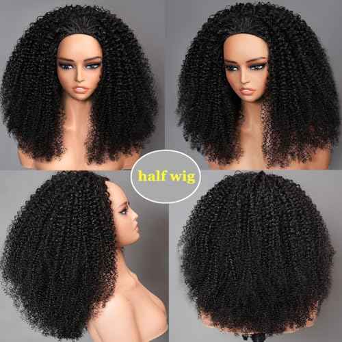 Kinky Curly Half Wig Human Hair 200 Density 3 In 1 Seamless Flip Over Half Wigs Wear Go Glueless Wigs Human Hair for Women Curly Half Wig Human Hair Drawstring Headband Wig Beginner Friendly 18 Inch