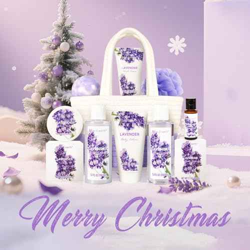 Spa Gift Baskets for Women - Body & Earth 11pcs Lavender Gift Sets with Bubble Bath, Shower Gel, Body Lotion, Birthday Gifts for Women, Spa Kit for Mom Gifts, Purple Gifts