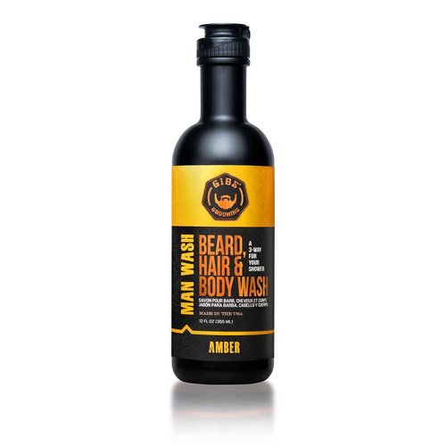 GIBS Grooming Amber 3 in 1 Body Wash For Men, Beard & Hair Moisturizing and Cleansing Liquid Body Wash Liter - Sulfate and Paraben Free