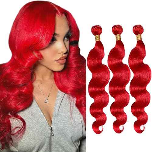 Red Bundles Body Wave Bundles Human Hair 22 24 26 Inch Unprocessed Brazilian Virgin Hair Weave 3 Bundle 50 Grams Per Bundle Red Human Hair Extensions