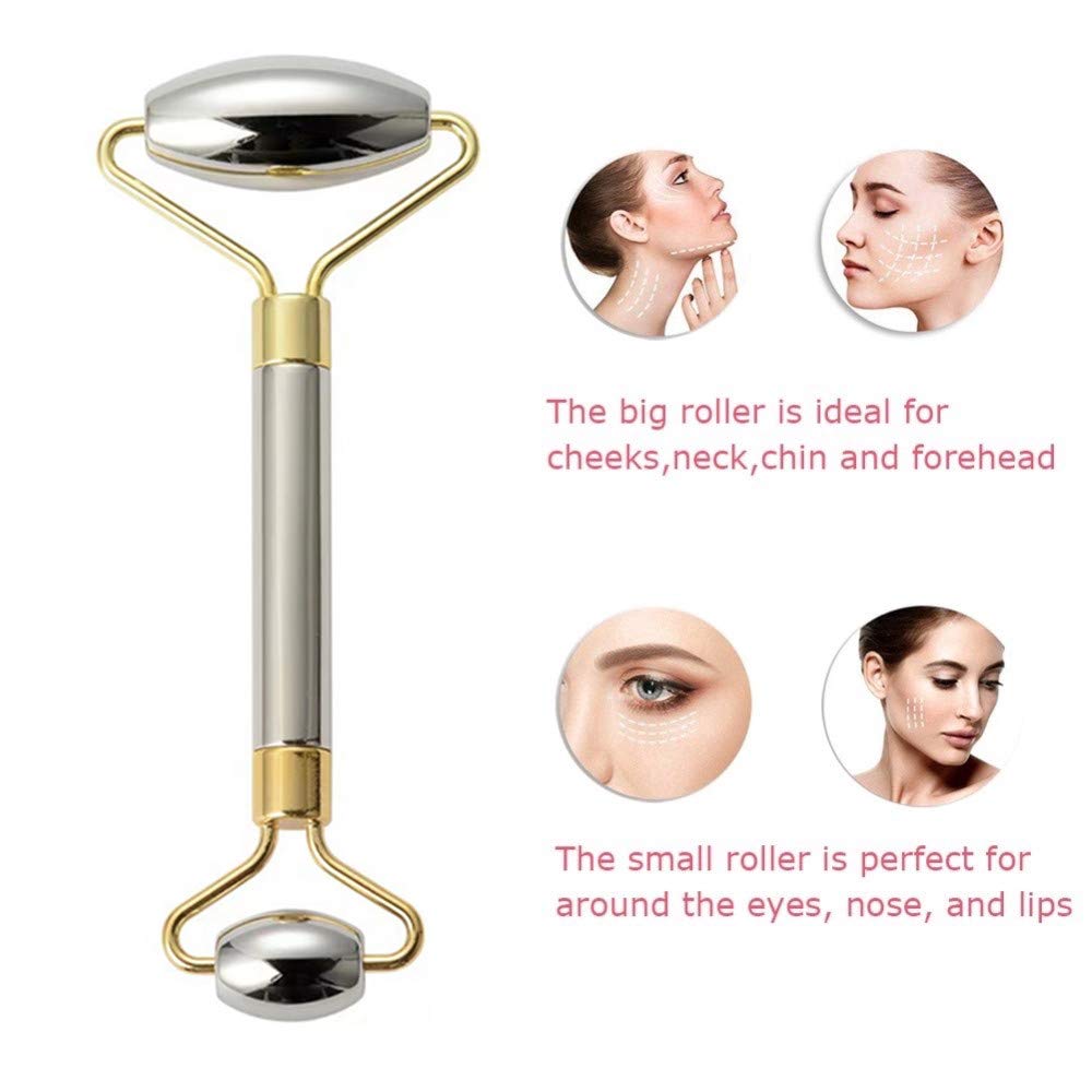 Ejoyfuture Stainless Steel Beauty Roller, Face Facial Roller Skin Care Tools, Massager for Face, Eyes, Neck, Body Muscle Relaxing and Relieve Fine Lines Wrinkles (Golden)