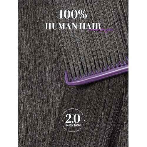 LUVME Invisible Clip in Hair Extensions, Yaki Straight Real Human Hair Remy Hair Clip ins for Women, Natural Human Hair, 16 inch 110g 6Pcs, Natural Black