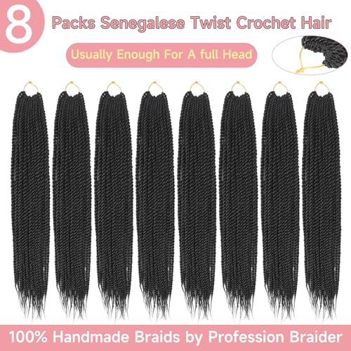 Senegalese Twist Crochet Hair-8 Packs 12 Inch Senegalese Twist Crochet Braids For Women, Black Pre Looped Pretwisted Crochet Braids, Synthetic Crochet Twist Hair (12in,1B#)