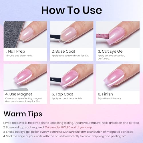 MIZHSE Cat Eye Gel Nail Polish Moonlight 6 Colors Ceramic Magnetic Gel Polish Set with Magnet Stick Crystal Silver Champagne Pink Green Blue Purple Magnetic French Gel Nail Polish Kit Gift Set