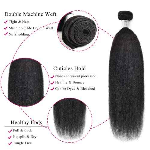 12A Kinky Straight Hair 3 Bundles Yaki Human Hair 20 22 24 inch 100% Unprocessed Brazilian Virgin Hair Weave Kinky Straight Bundles