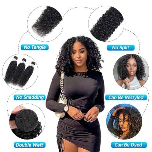 Kinky Curly Human Hair Bundles Water Wave Kinkycurly Hair Weft - Soft Natural Black Hair Weave 3 Bundles 300g 16 18 20 Inches