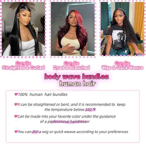 Body Wave Bundles Human Hair 4 Bundles 12a Natural Black Bundle Human Hair 100% Brazilian Hair Bundle Quick Double Weft Weave Hair Extensions For Woman 16 18 20 22 Inch