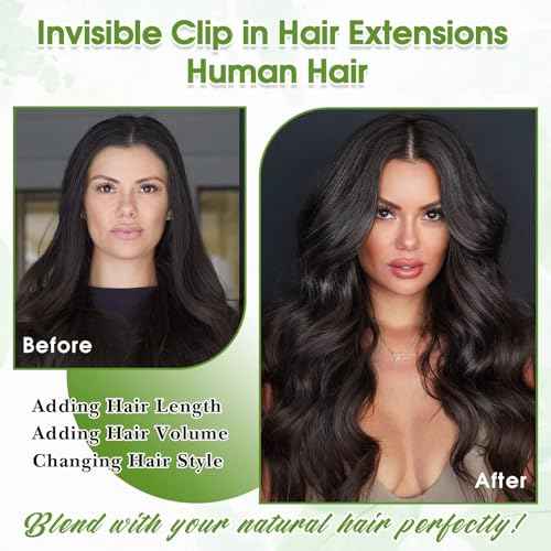 Natural Black Seamless Clip in Hair Extensions Real Human Hair 22inch Clip ins Human Hair Extensions Straight Clips in 100% Clip in Extensions Human Hair for Women 8pcs Double Weft