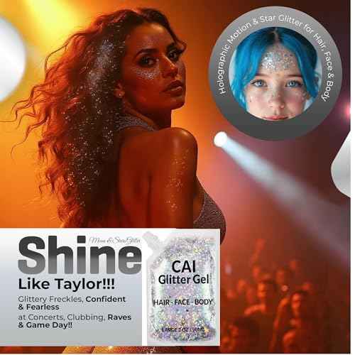 Face, Body & Hair Glitter Gel ? Halloween Glitter for Kids and Women ? 3 Oz Cosmetic-Grade Gel w/Moon & Stars for Festivals & Halloween Party, Easy Apply & Wash Off - Silver/Pink 2Pack