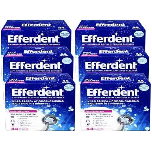 Efferdent Denture Cleanser Tablets, Complete Clean, Cleanser for Retainer and Dental Appliances, 44 Count, (Pack of 6)