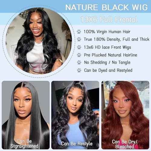 Glueless 13x6 Lace Front Wigs Human Hair Body Wave Pre Plucked Pre Cut 200% Density Ear-To-Ear Frontal Wigs Human Hair Wear and Go Glueless Drawstring Wig 24 Inch