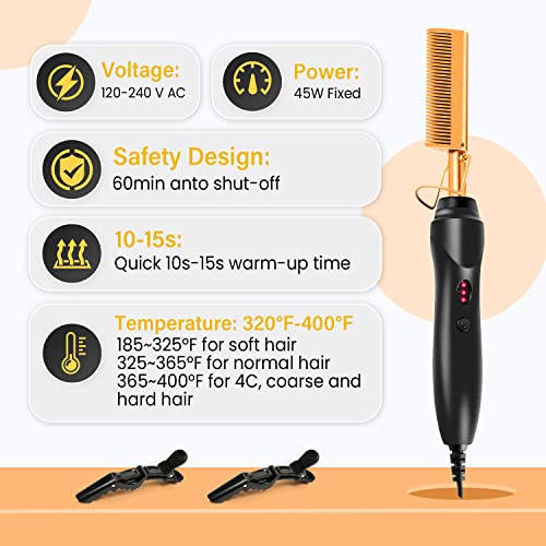 Hot Comb Set 7Pcs, Electric Hair Straightener Pressing Comb for Black Hair, Hot Comb Set with Wig Wax Stick, Lace Band, Rat Tail Comb £¦Salon Clips