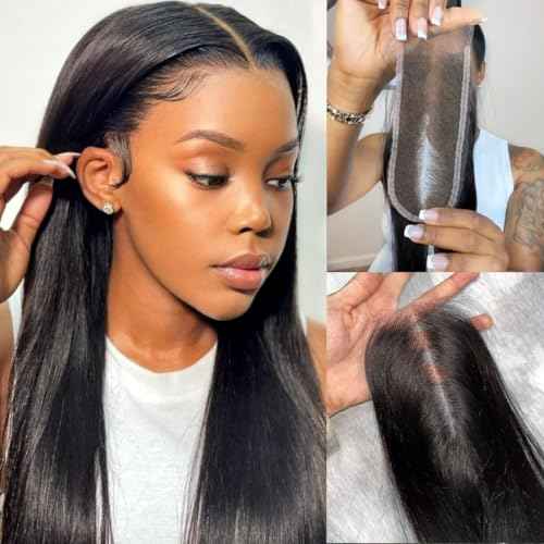 2x6 SKINLIKE Real HD Lace Closure Deep Parting Straight Human Hair 0.095mm Ultra-thin hd lace Closure Tiny knots Brazilian Virgin Human Hair Closure pre plucked with Natural Hairline, 16inch