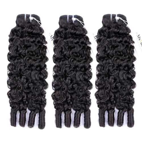 MsSunlight Burmese Curly Bundles Human Hair 18 Inch 100% Unprocessed Quick Weave 15A Water Wave with Spiral Curly End Real Human Hair Extensions Natural Black