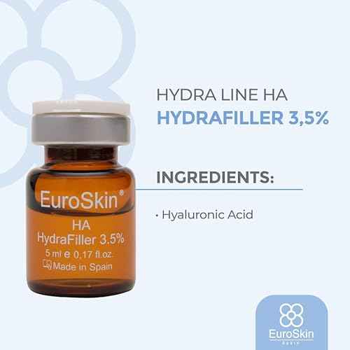 Hydra line hyaluronic acid. Hydrafiller 3.5%. Hyaluronic acid revitalizes and hydrates the skin. Aestheticians' favorite serum. 5 vials x 10 ml / 5 vials x 0,17 fl. oz.