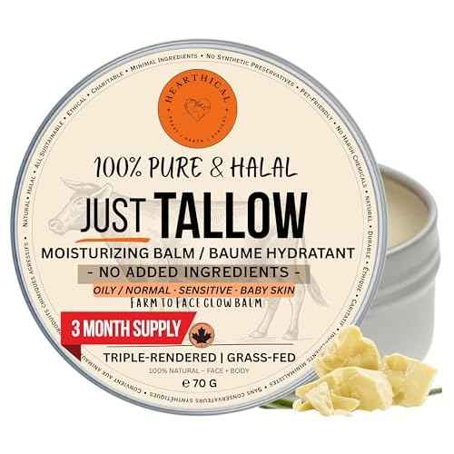 JUST Tallow - No Added Ingredient - 70 g Halal Grass Fed Beef Tallow For Skin - Organic Beef Tallow Moisturizer ? Beef Tallow Face Moisturizer & Beef Tallow Balm For Face ? Unscented