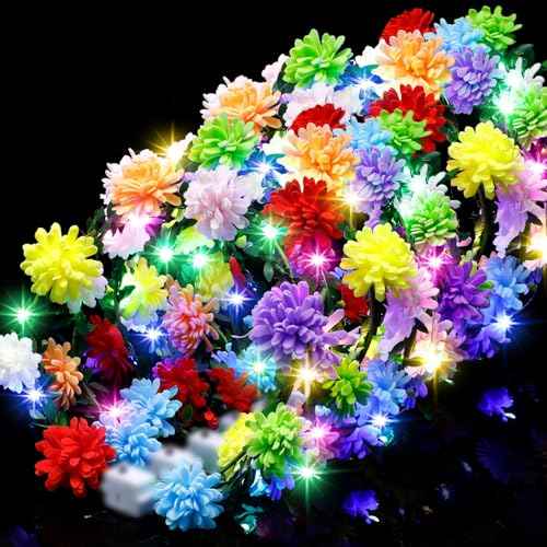 Yunsailing 64 Pcs Christmas Light up LED Flower Crown Glow Party Headband Girl Headpiece Glowing Floral Headdress(Cute)