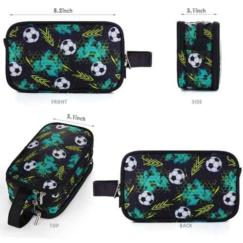Kids Toiletry Bag for Boys, Travel Toiletry Bag for Little Young Boys Waterproof Hanging Wash Bag Toddler Traveling Toiletries, Soccer Balls Black