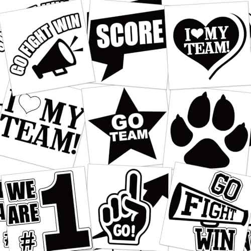 Colarr 180 Pcs Black Team Spirit Temporary Tattoo 2", 1.5" Face Body Paw Go Team Cheer Tattoo Removable Glitter School Spirit Stickers for Classroom Cheerleading Football Sports Games