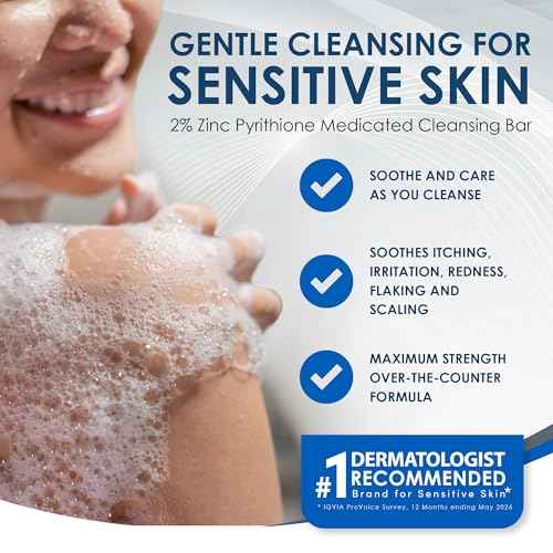 Vanicream Z Bar, Seborrheic Dermatitis & Anti-Dandruff Medicated Bar, 3.5 Oz, Formulated without Common Irritants for Sensitive Skin, 2% Pyrithione Zinc Helps Relieve Itching, Redness & Flaking