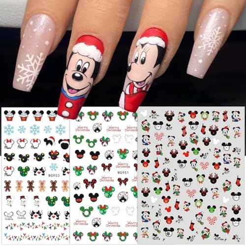 Christmas Cute Nail Art Stickers - 3D Self Adhesive Cartoon Nail Decals - Kawaii Design - 6 Sheets