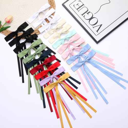 20Pcs Hair Bows for Women Girls,Satin Ribbon Hair Bows with Long Tail, Bowknot Tassel Claw Hair Clip for Women, Hair Barrettes with Bow Accessories (20 Color mixing)