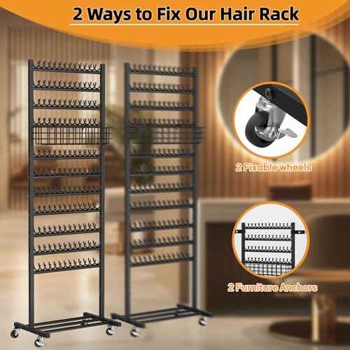 2-Sided Braiding Hair Rack with Wheels, Standing Hair Extension Holder with Salon Tray, Braiding Rack Stand for Hair, 286 Pegs Hair Racks for Braiders Standing,