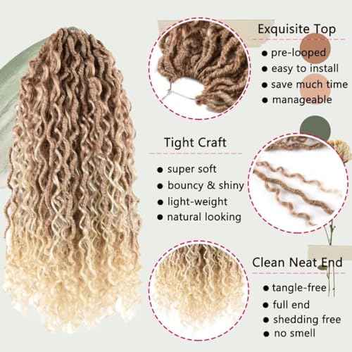 Goddess River Locs Crochet Hair for Black Women - 8 Packs Boho River Locs Crochet Hair, Ombre Boho Soft Locs 30 inch, Long Crochet Goddess Faux with Curly Ends(30inch, 27/613#,8 Packs)