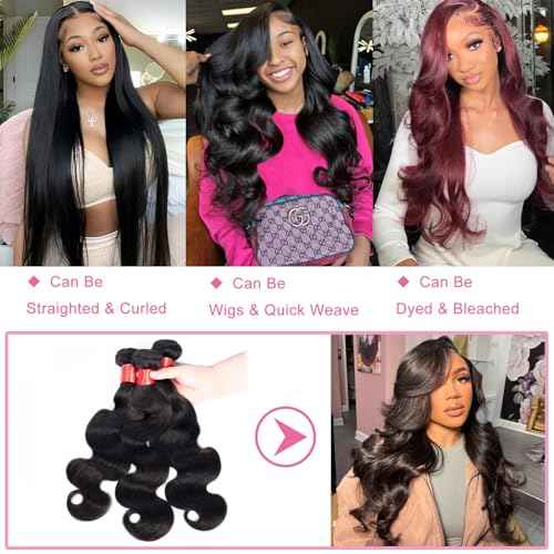 Douyin Brazilian Body Wave 3 Bundles Human Hair 18 20 22 Inch 12A 100% Unprocessed Virgin Human Hair Weave Bundles Deals Natural Black Color (1B Black£¬18 20 22)