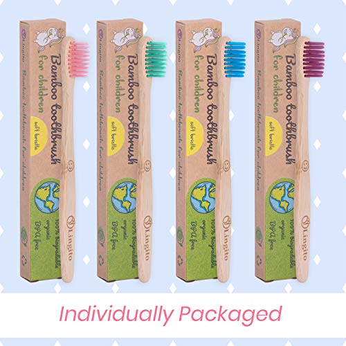 Lingito Natural Bamboo Toothbrushes, BPA Free Soft Bristles, Nature-Friendly, Natural, Organic & Vegan Toothbrush Pack, Individually Packaged (Natural Child Bamboo Toothbrushes)