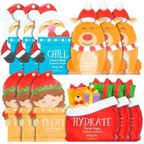 SpaLife Beauty Santa¡¯s Squad 2025 Christmas Face Mask Bundle | Korean Facial Masks | Hydrating, Soothing, Complexion Enhancing and Firming Sheet Mask Set | Christmas Gifts for Women | 12 Pack