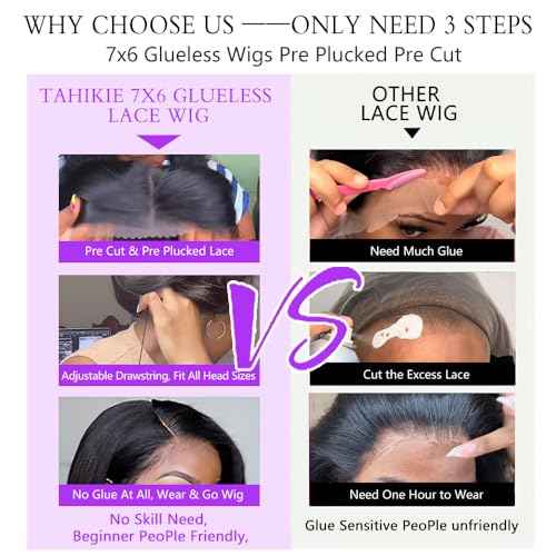 7x6 Body Wave Glueless Wigs Human Hair Pre Plucked Pre Cut 250% Density Drawstring Wig Human hair 7x6 HD Lace Front Wigs Human Hair for Black Women Pre Everything Ready to Go Wig 18inch