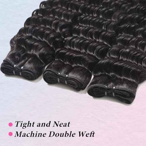 Brazilian Human Hair Deep Wave 12A Grade 100% Unprocessed Virgin Remy Deep Curly Wave Extensions Human Hair Bundles 16 18 20 lnch Double Weft Deep Curly Weave 3 Pcs Natural Black