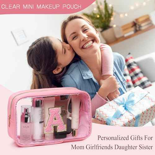 Initial Clear Makeup Bag Small Cosmetic Bag Travel Toiletry Bag Clear Zipper Pouch Purse Organizer Bags for Women (PINK-M, S)