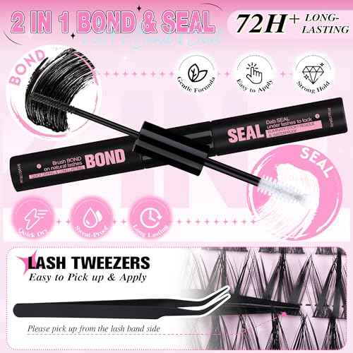 Manga Lash Clusters with Bottom Lashes Natural Lash Extension Kit Wispy Lashes Clusters Kit Fairy Eyelash Clusters Kit 10-16mm C Curl Eyelash Extension Kit with Lash Bond and Seal Lash Tweezers